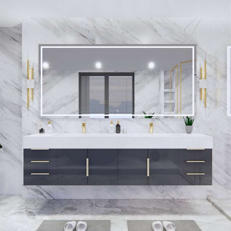 Moreno Bath BETHANY84DD Bethany 84'' Floating Art Deco Bathroom Vanity Set with Reinforced Acrylic Double Sink Top (84DD) - view 6