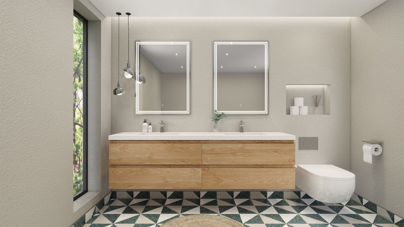 Moreno Bath MOB84D Bohemia Lina 84" Floating Bathroom Vanity with Reinforced Acrylic Double Sink Top