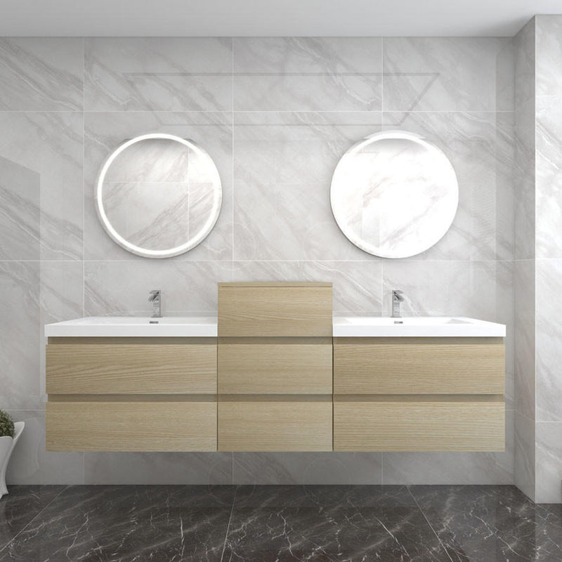 Moreno Bath BOW104DD BOW 104" FLOATING DOUBLE BATHROOM VANITY WITH REINFORCED ACRYLIC DOUBLE SINKS W/MIDDLE SIDE CABINET - view 3