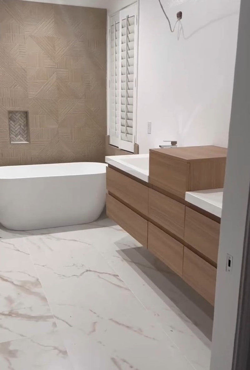 Moreno Bath BOW104DD BOW 104" FLOATING DOUBLE BATHROOM VANITY WITH REINFORCED ACRYLIC DOUBLE SINKS W/MIDDLE SIDE CABINET - view 5