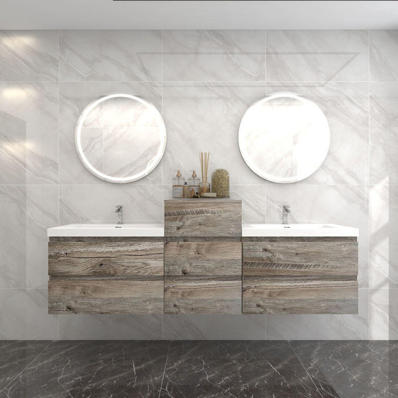 Moreno Bath BOW104DD BOW 104" FLOATING DOUBLE BATHROOM VANITY WITH REINFORCED ACRYLIC DOUBLE SINKS W/MIDDLE SIDE CABINET - view 2