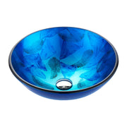 Anzzi LS-AZ915 Belissima Series 17 in. L x 17 in. W Round Bathroom Vessel Sink in Stellar Blue Finish Glass with Chrome Pop-Up Drain