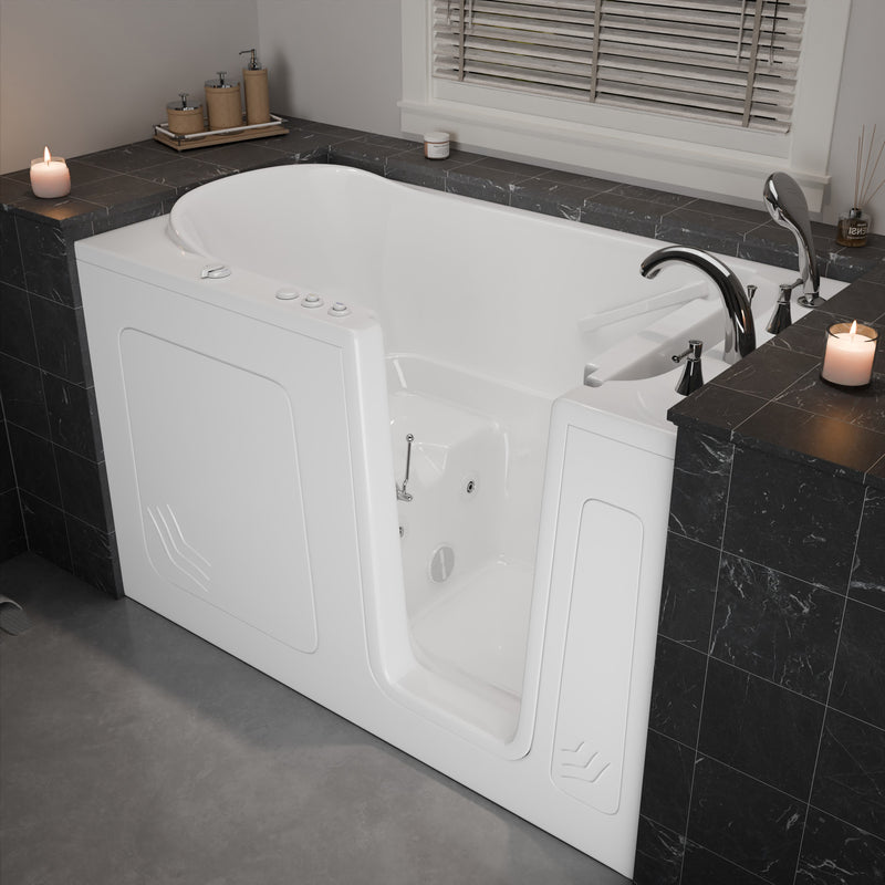 Meditub A3260RWH Collection 32 x 60 Whirlpool Jetted Bathtub with Right Drain in White with Powered Fast Drain