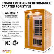 SaunaSpa SC-SS0015-0S 2-Person Indoor Infrared Cabin Sauna in Hemlock