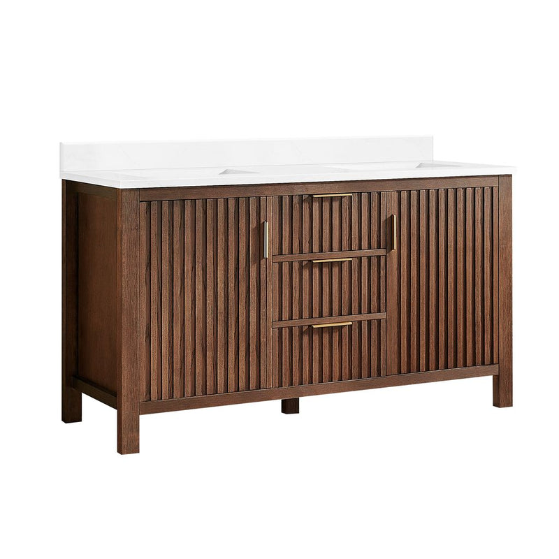 Vinnova 704260M-AD-GW Shenzhen 60M" Double Sink Bath Vanity in Aged Dark Brown Oak