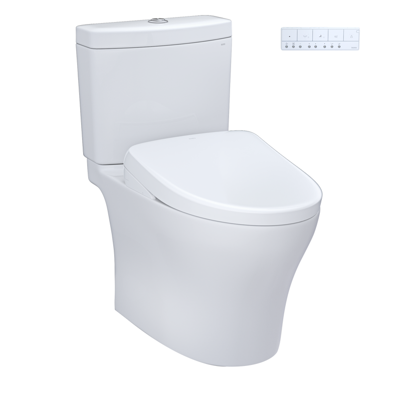 TOTO MW4464726CEMGNA#01 WASHLET+ Aquia IV Two-Piece Elongated Dual Flush 1.28 and 0.9 GPF Toilet with Auto Flush S7 Contemporary Bidet Seat, Cotton White