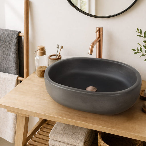 Cedro Oval Cast Concrete Vessel Sink - Dusk Grey