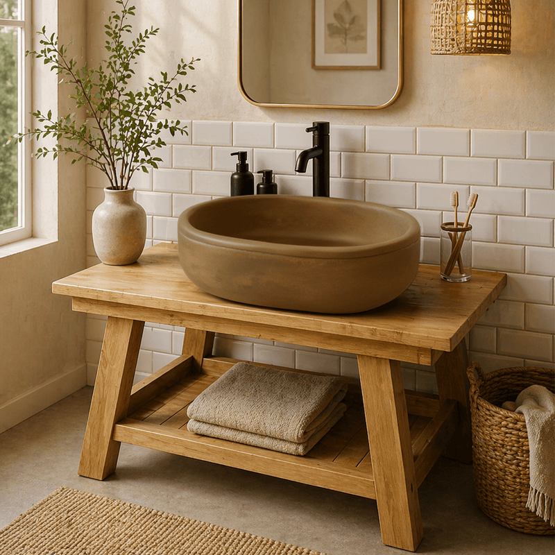 Cedro Oval Cast Concrete Vessel Sink - Vintage Brown