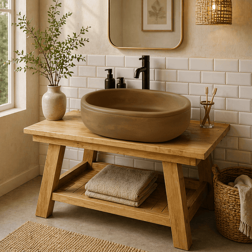 Cedro Oval Cast Concrete Vessel Sink - Vintage Brown