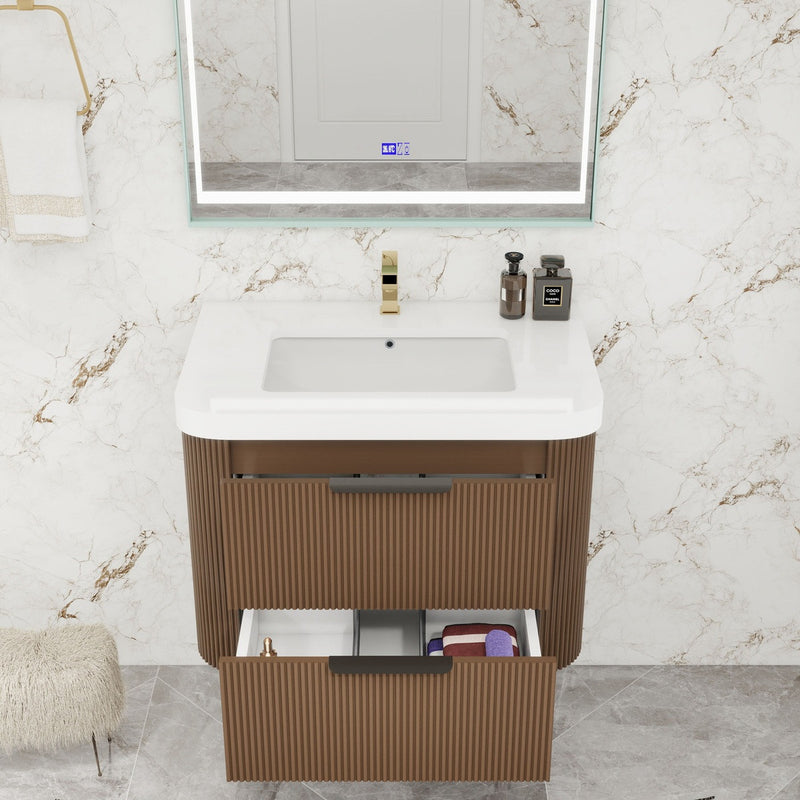 Moreno Bath CELINE-30 Celine 30" Fluted Floating Bathroom Vanity with Reinforced Acrylic Sink