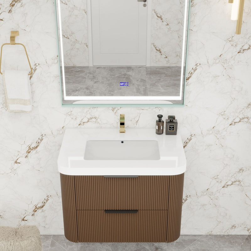 Moreno Bath CELINE-30 Celine 30" Fluted Floating Bathroom Vanity with Reinforced Acrylic Sink
