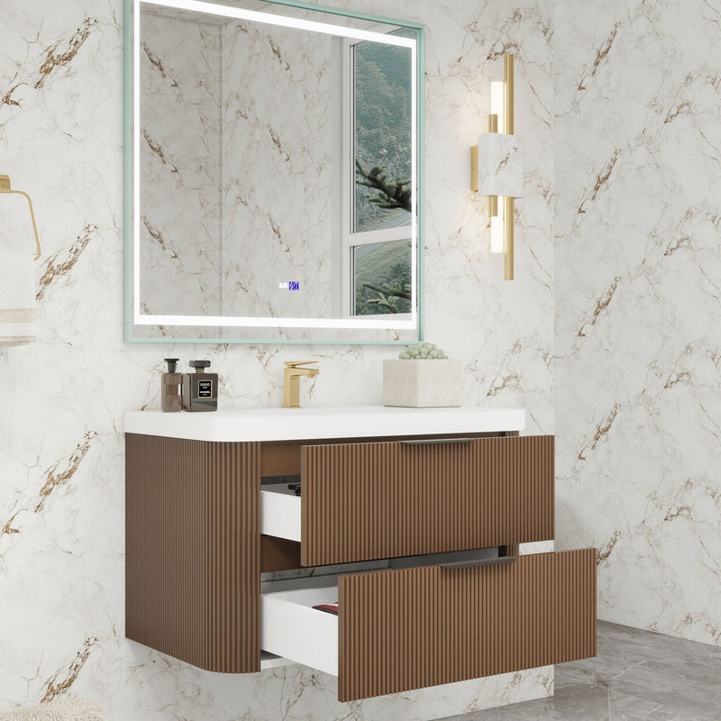Moreno Bath CELINE-36 Celine 36" Fluted Floating Bathroom Vanity with Reinforced Acrylic Sink
