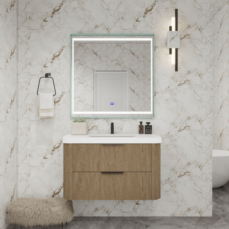Moreno Bath CELINE-36 Celine 36" Fluted Floating Bathroom Vanity with Reinforced Acrylic Sink
