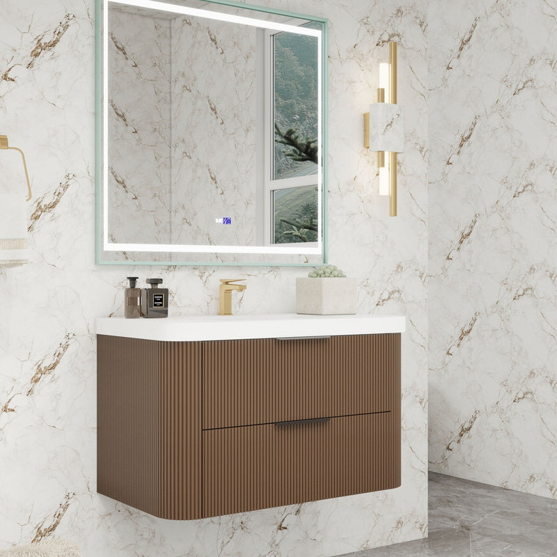 Moreno Bath CELINE-36 Celine 36" Fluted Floating Bathroom Vanity with Reinforced Acrylic Sink