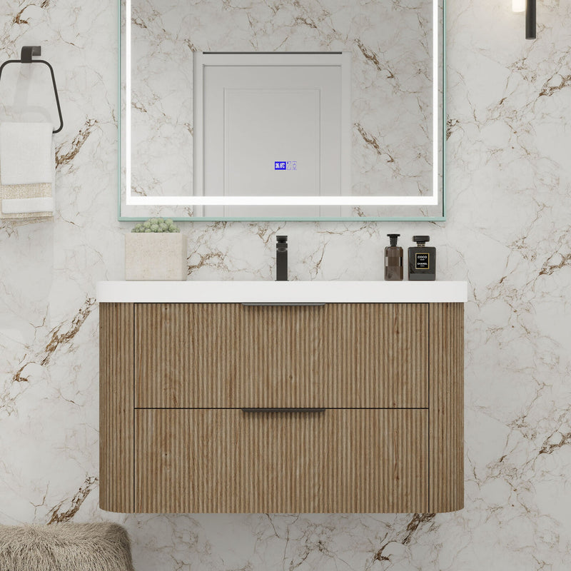 Moreno Bath CELINE-36 Celine 36" Fluted Floating Bathroom Vanity with Reinforced Acrylic Sink