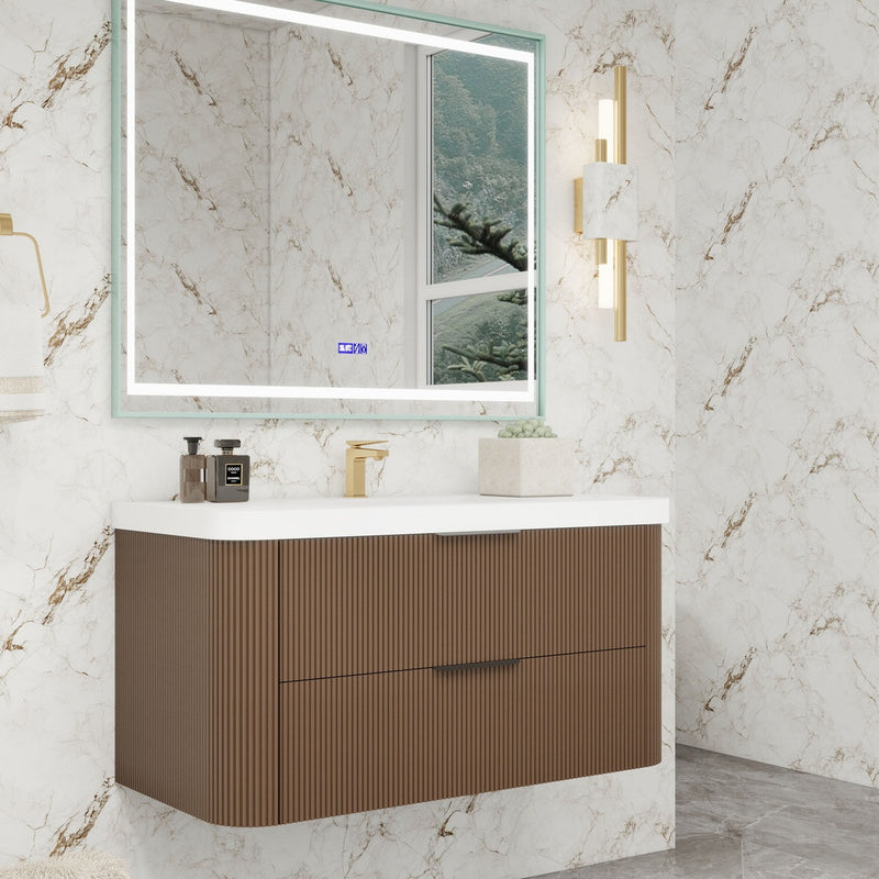 Moreno Bath CELINE-42 Celine 42" Fluted Floating Bathroom Vanity with Reinforced Acrylic Sink