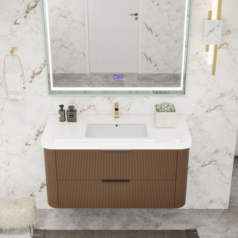 Moreno Bath CELINE-42 Celine 42" Fluted Floating Bathroom Vanity with Reinforced Acrylic Sink