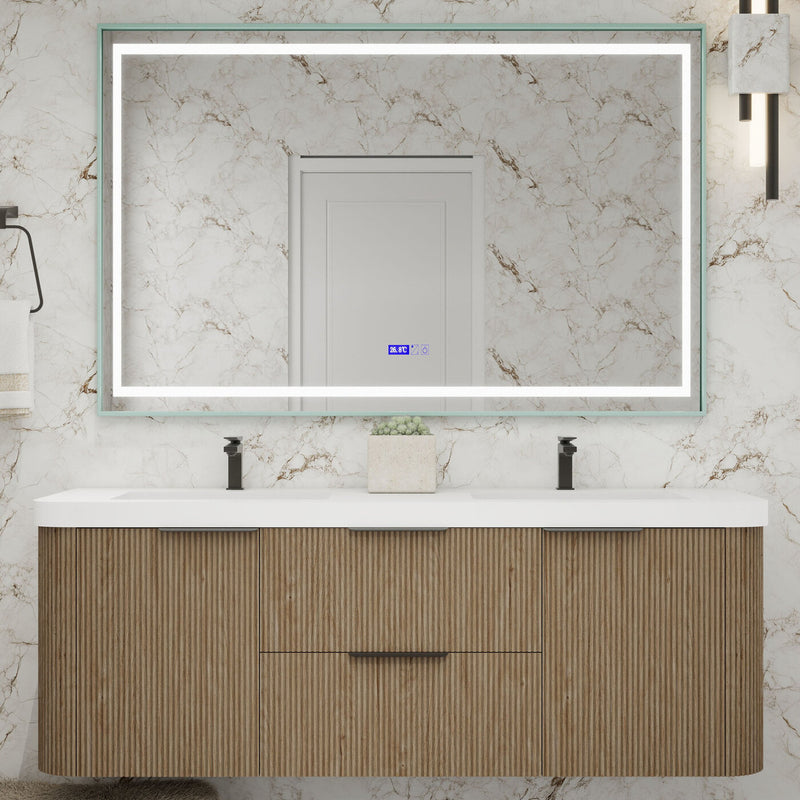 Moreno Bath CELINE-60D Celine 60" Fluted Floating Bathroom Vanity with Reinforced Acrylic Double Sink