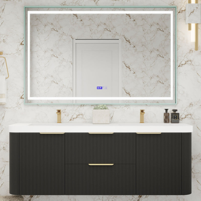 Moreno Bath CELINE-60D Celine 60" Fluted Floating Bathroom Vanity with Reinforced Acrylic Double Sink