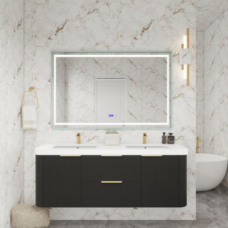 Moreno Bath CELINE-60D Celine 60" Fluted Floating Bathroom Vanity with Reinforced Acrylic Double Sink