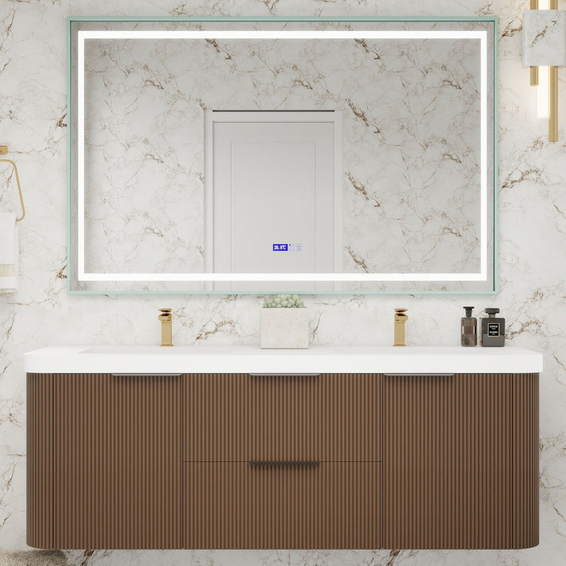 Moreno Bath CELINE-60D Celine 60" Fluted Floating Bathroom Vanity with Reinforced Acrylic Double Sink