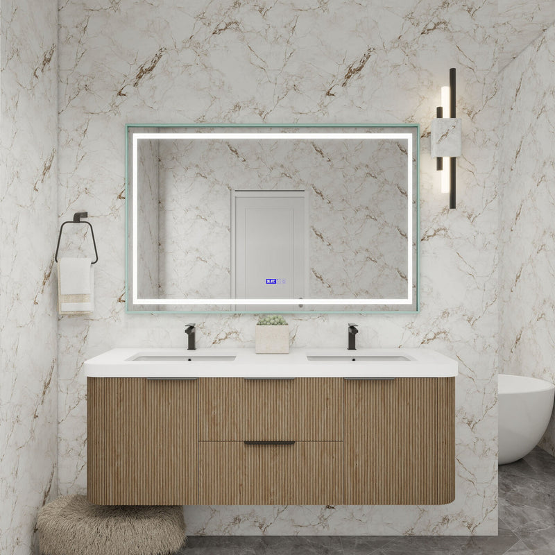 Moreno Bath CELINE-60D Celine 60" Fluted Floating Bathroom Vanity with Reinforced Acrylic Double Sink