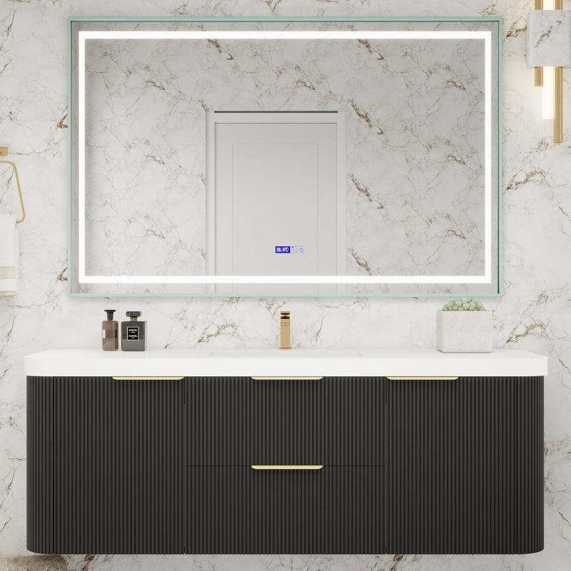 Moreno Bath CELINE-60S Celine 60" Fluted Floating Bathroom Vanity with Reinforced Acrylic Single Sink
