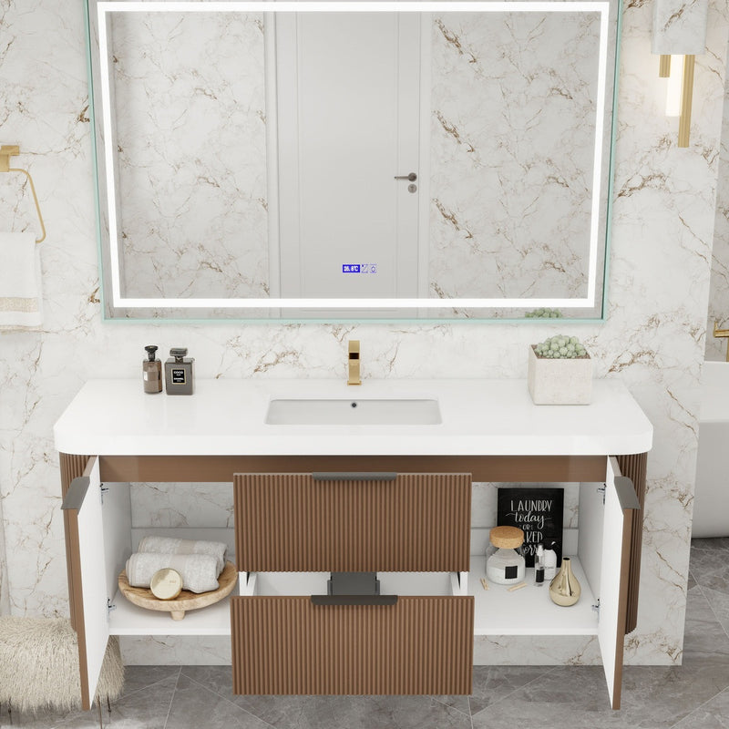 Moreno Bath CELINE-60S Celine 60" Fluted Floating Bathroom Vanity with Reinforced Acrylic Single Sink