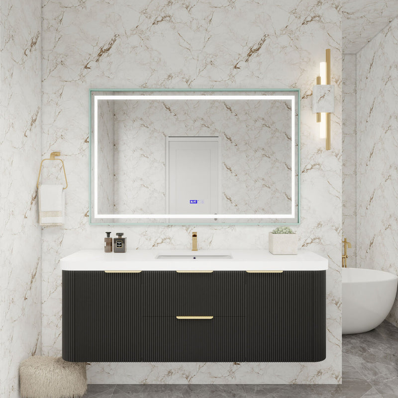 Moreno Bath CELINE-60S Celine 60" Fluted Floating Bathroom Vanity with Reinforced Acrylic Single Sink