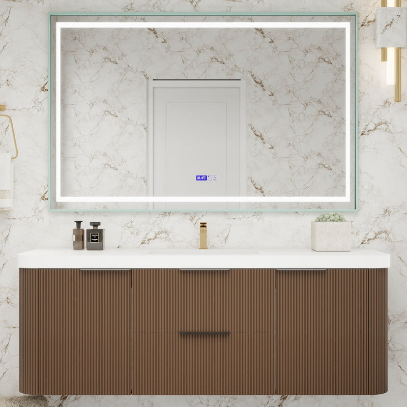 Moreno Bath CELINE-60S Celine 60" Fluted Floating Bathroom Vanity with Reinforced Acrylic Single Sink