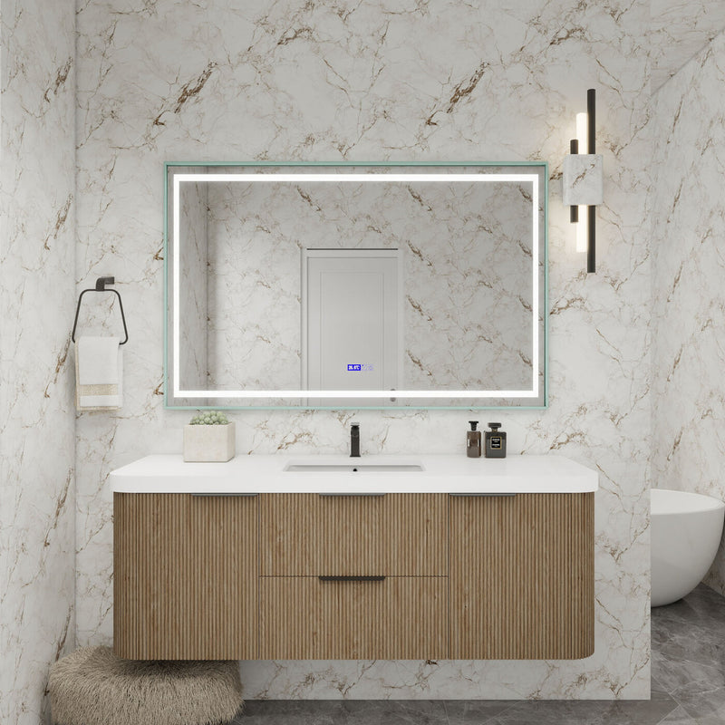 Moreno Bath CELINE-60S Celine 60" Fluted Floating Bathroom Vanity with Reinforced Acrylic Single Sink