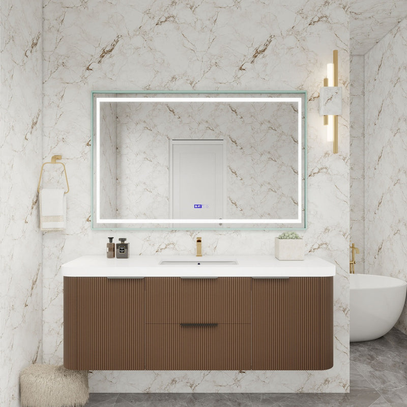 Moreno Bath CELINE-60S Celine 60" Fluted Floating Bathroom Vanity with Reinforced Acrylic Single Sink