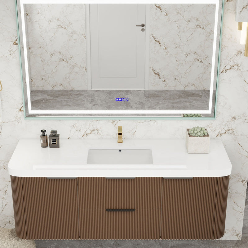 Moreno Bath CELINE-60S Celine 60" Fluted Floating Bathroom Vanity with Reinforced Acrylic Single Sink