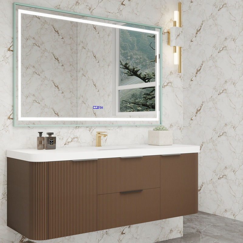 Moreno Bath CELINE-60S Celine 60" Fluted Floating Bathroom Vanity with Reinforced Acrylic Single Sink