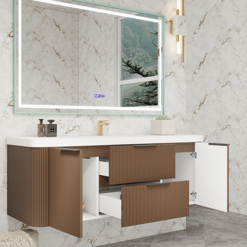 Moreno Bath CELINE-60S Celine 60" Fluted Floating Bathroom Vanity with Reinforced Acrylic Single Sink
