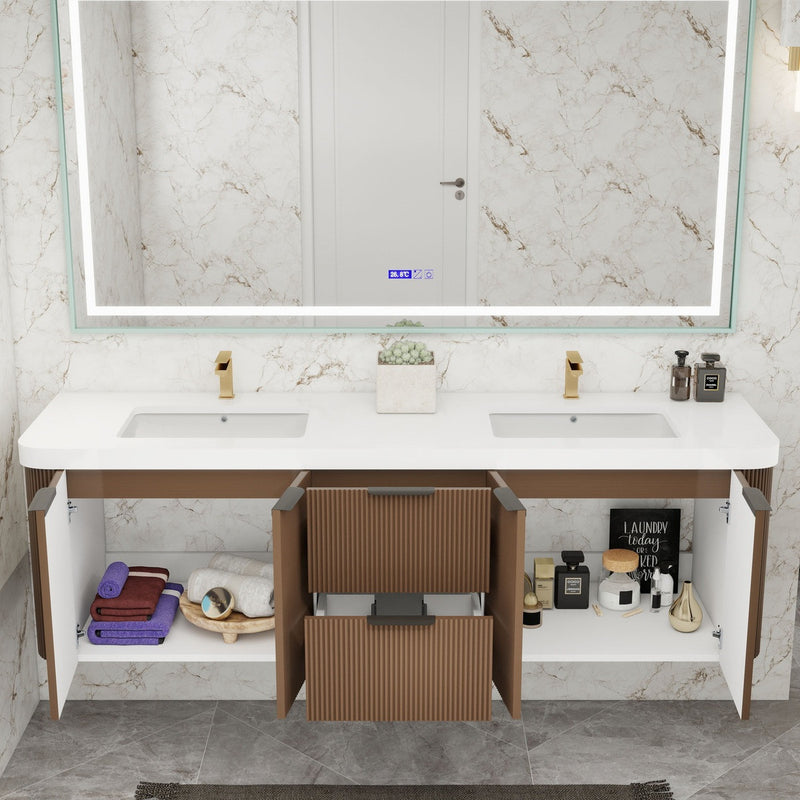 Moreno Bath CELINE-72D Celine 72" Fluted Floating Bathroom Vanity with Reinforced Acrylic Double Sink