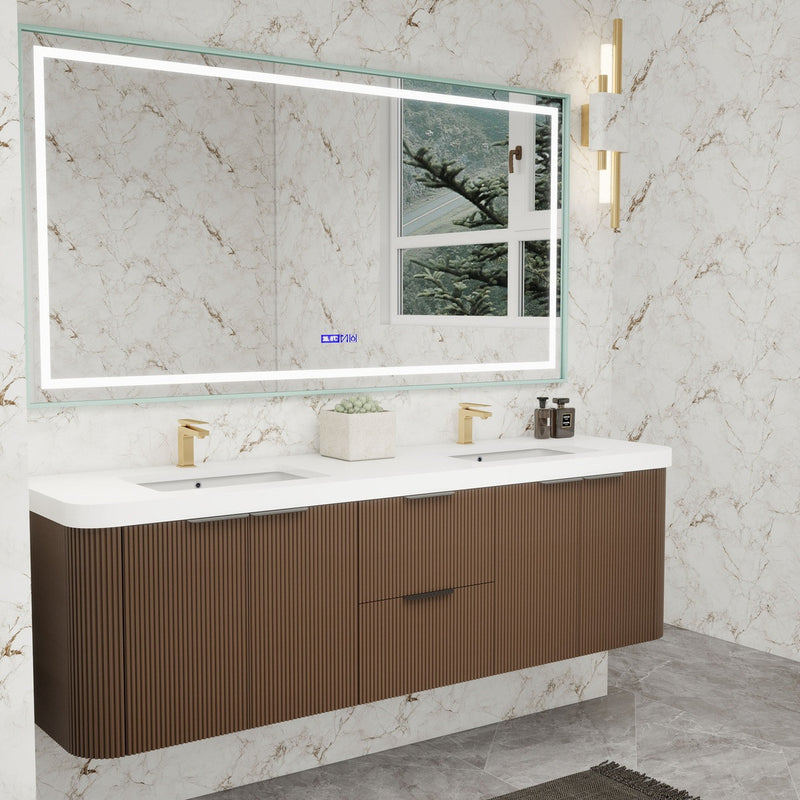 Moreno Bath CELINE-72D Celine 72" Fluted Floating Bathroom Vanity with Reinforced Acrylic Double Sink