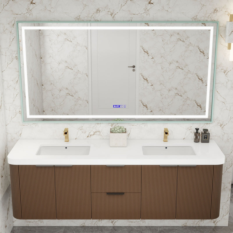 Moreno Bath CELINE-72D Celine 72" Fluted Floating Bathroom Vanity with Reinforced Acrylic Double Sink