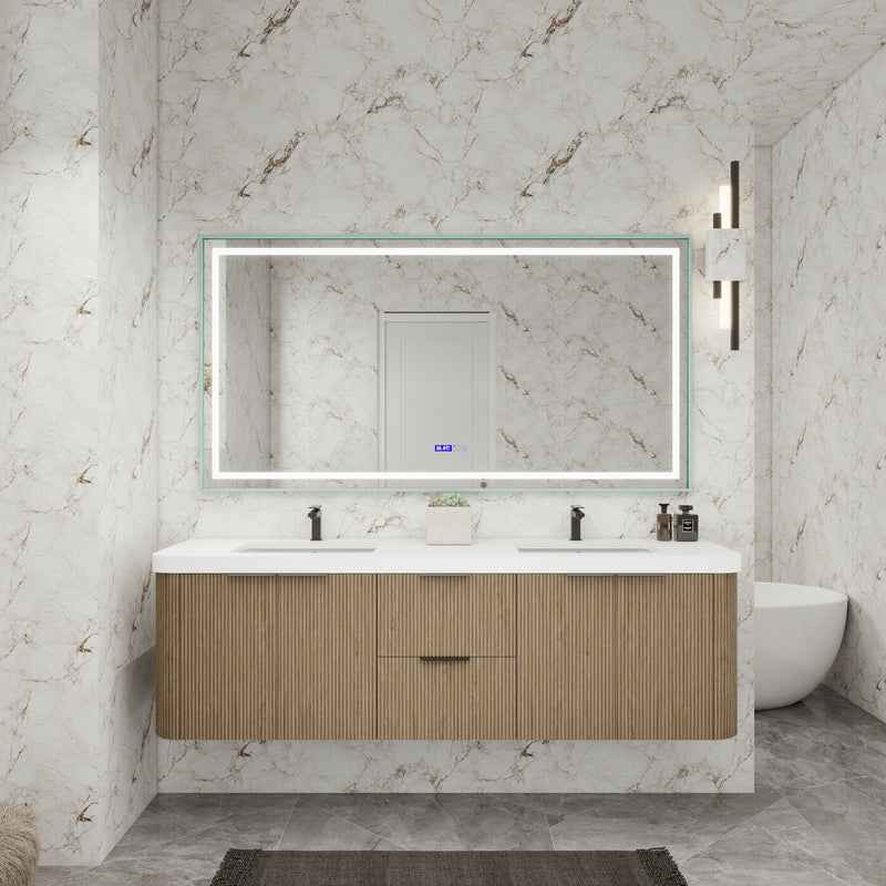 Moreno Bath CELINE-72D Celine 72" Fluted Floating Bathroom Vanity with Reinforced Acrylic Double Sink