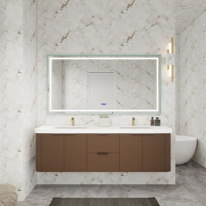 Moreno Bath CELINE-72D Celine 72" Fluted Floating Bathroom Vanity with Reinforced Acrylic Double Sink