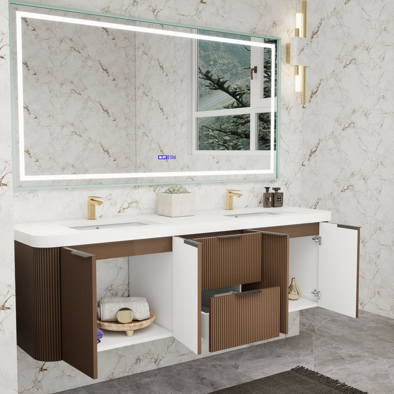 Moreno Bath CELINE-72D Celine 72" Fluted Floating Bathroom Vanity with Reinforced Acrylic Double Sink