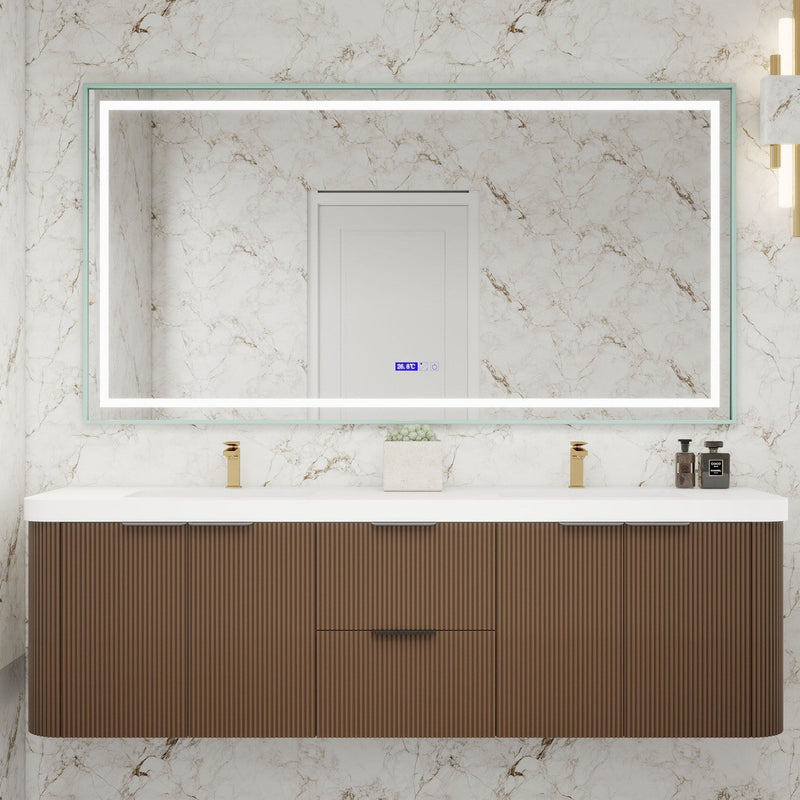 Moreno Bath CELINE-72D Celine 72" Fluted Floating Bathroom Vanity with Reinforced Acrylic Double Sink