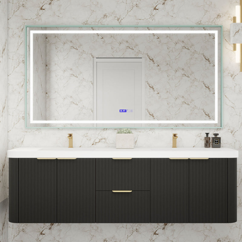 Moreno Bath CELINE-72D Celine 72" Fluted Floating Bathroom Vanity with Reinforced Acrylic Double Sink