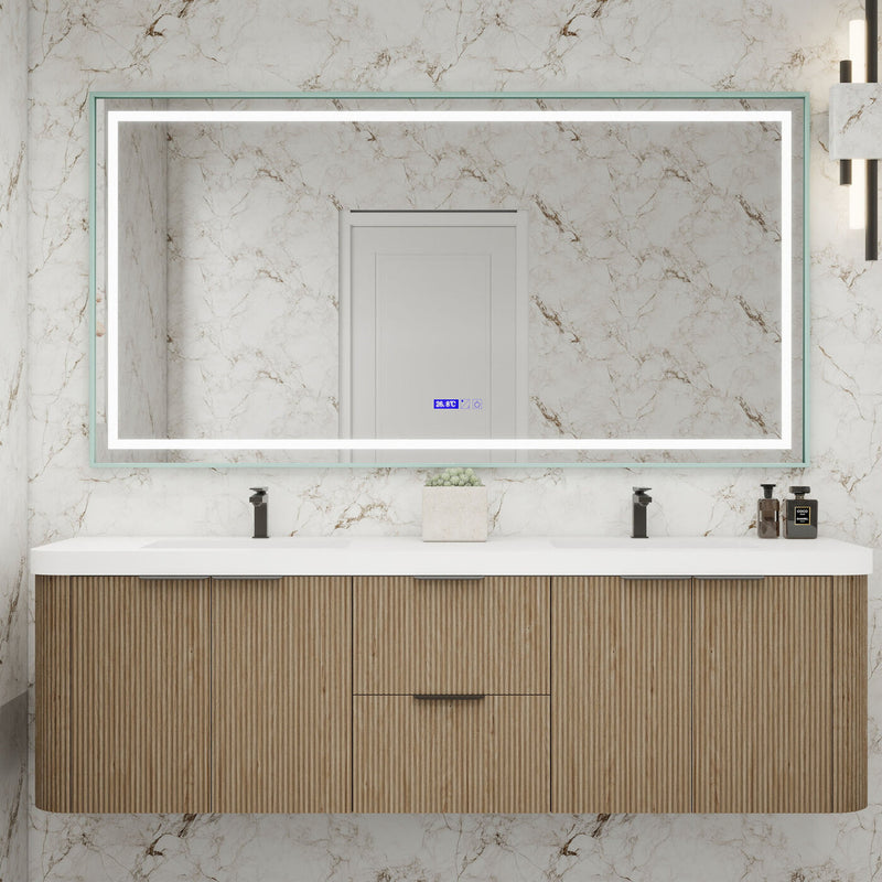 Moreno Bath CELINE-72D Celine 72" Fluted Floating Bathroom Vanity with Reinforced Acrylic Double Sink