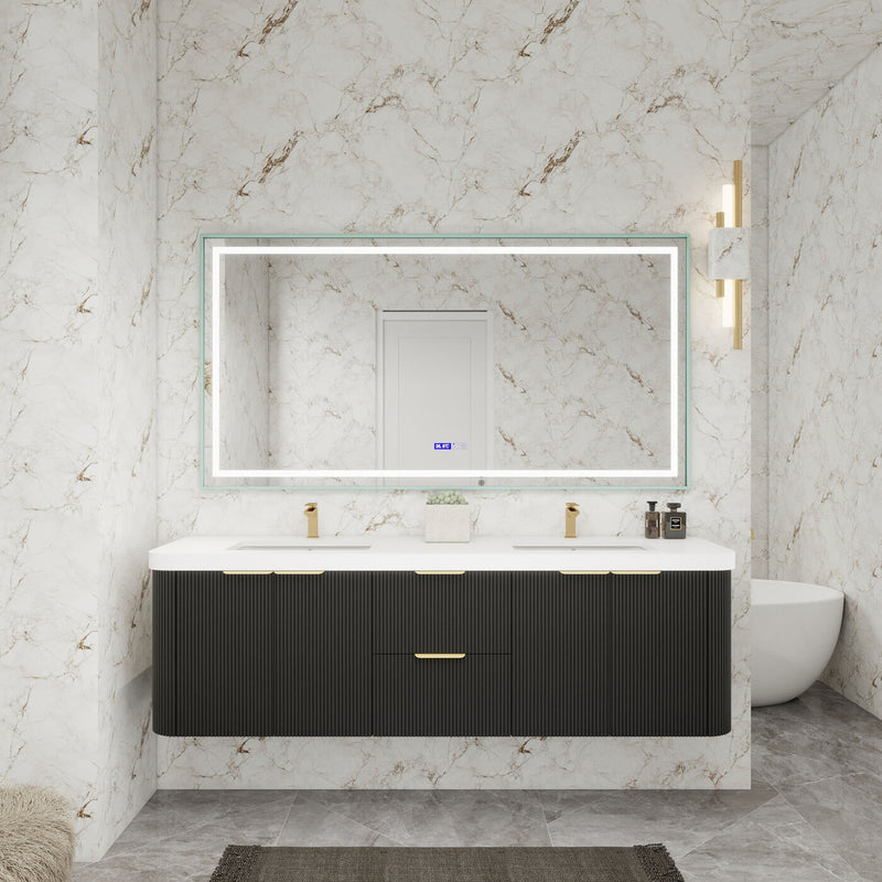 Moreno Bath CELINE-72D Celine 72" Fluted Floating Bathroom Vanity with Reinforced Acrylic Double Sink