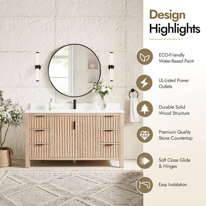 Vinnova 704260-AN-GW Shenzhen 60" Single Sink Bath Vanity in Aged Natural Oak