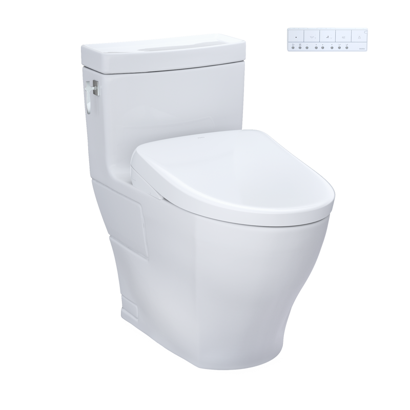 TOTO MW6264726CEFG#01 WASHLET+ Aimes One-Piece Elongated 1.28 GPF Toilet and Contemporary WASHLET S7 Contemporary Bidet Seat, Cotton White