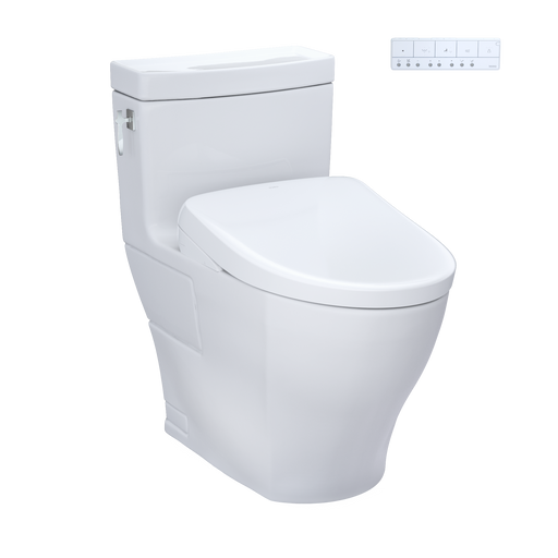 TOTO MW6264726CEFG#01 WASHLET+ Aimes One-Piece Elongated 1.28 GPF Toilet and Contemporary WASHLET S7 Contemporary Bidet Seat, Cotton White