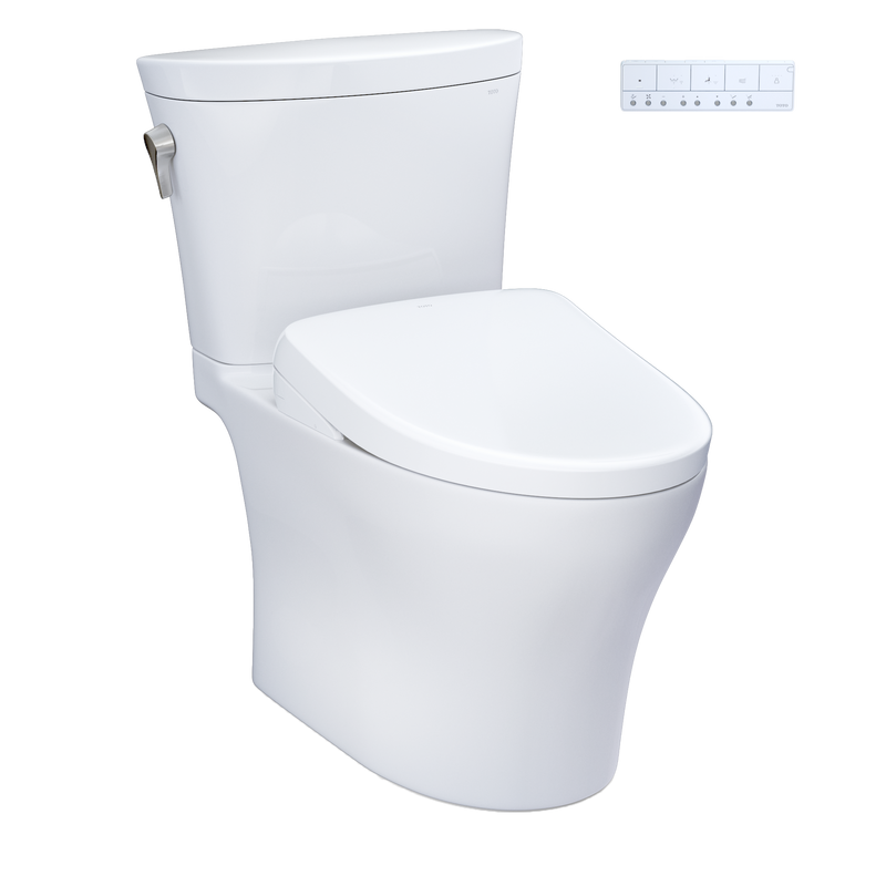 TOTO MW4484736CEMFGN#01 WASHLET+ Aquia IV Arc Two-Piece Elongated Dual Flush 1.28 and 0.9 GPF Toilet with S7A Contemporary Bidet Seat, Cotton White