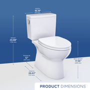 TOTO MS472124CEFG#01 Glaston Two-Piece Elongated 1.28 GPF WASHLET+ and Auto Flush Ready Universal Height Toilet with CEFIONTECT and SS124 SoftClose Seat, Cotton White - view 4